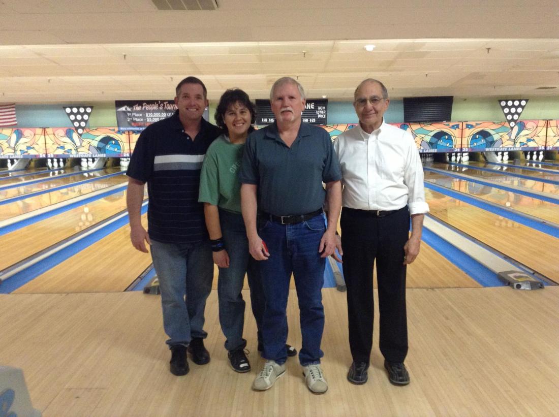 2012-13 Coke Classic League 2nd third champions, "Riordan" (L-R: Tim Riordan, Tina Gannon, Bill Briggs, Tony Attardo)