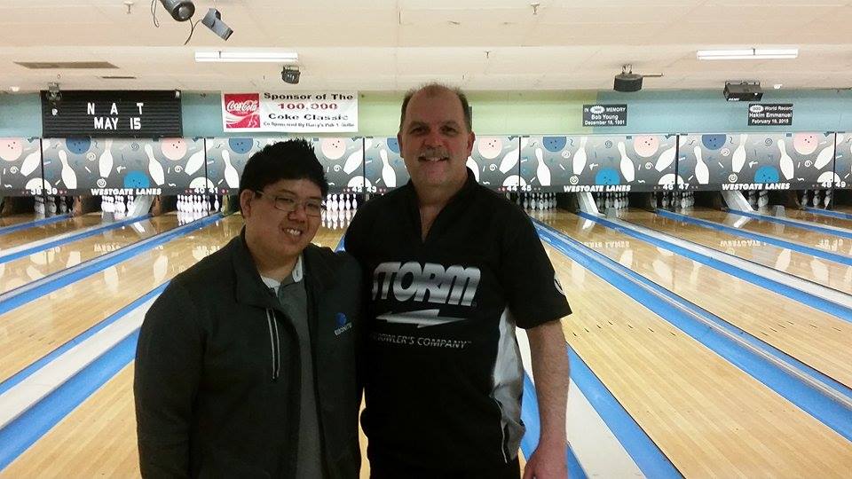 Danny Khuu & Jim Ferguson, who bowled a 600 doubles game in the state tournament on May 1 at Greylock Bowl & Golf (Photo by Sean Richard; taken at Westgate Lanes)